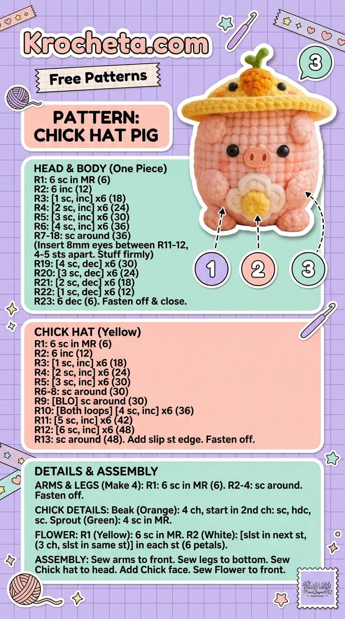 Cute Pig in a Chick Hat